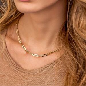 14K Gold Plated 925 Sterling Silver Paperclip Chain Necklace Made in Italy